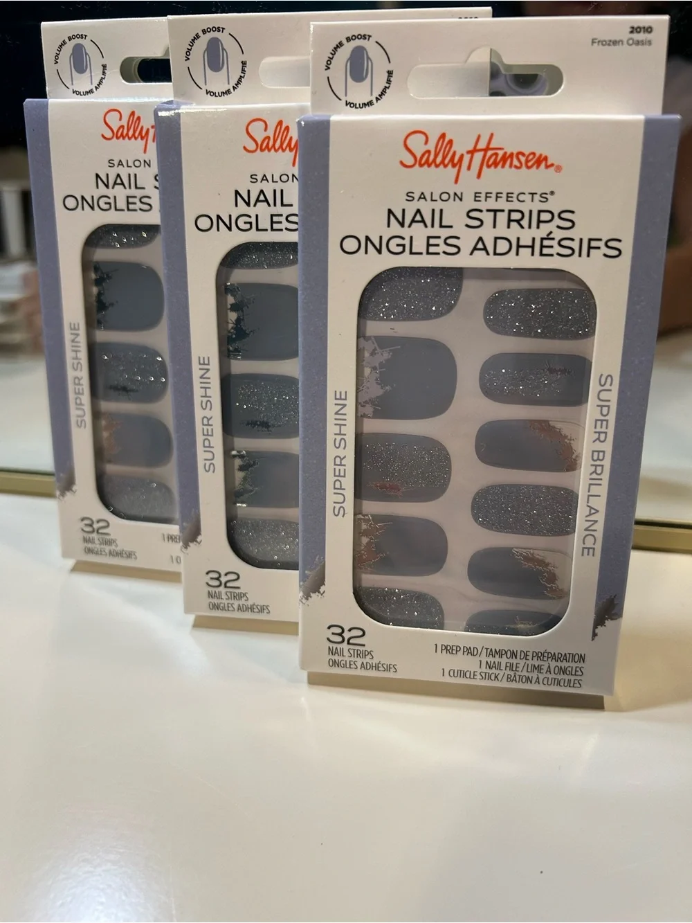 Sally Hansen Frozen Oasis Press-On Nail Strips — Gray with Silver Glitter